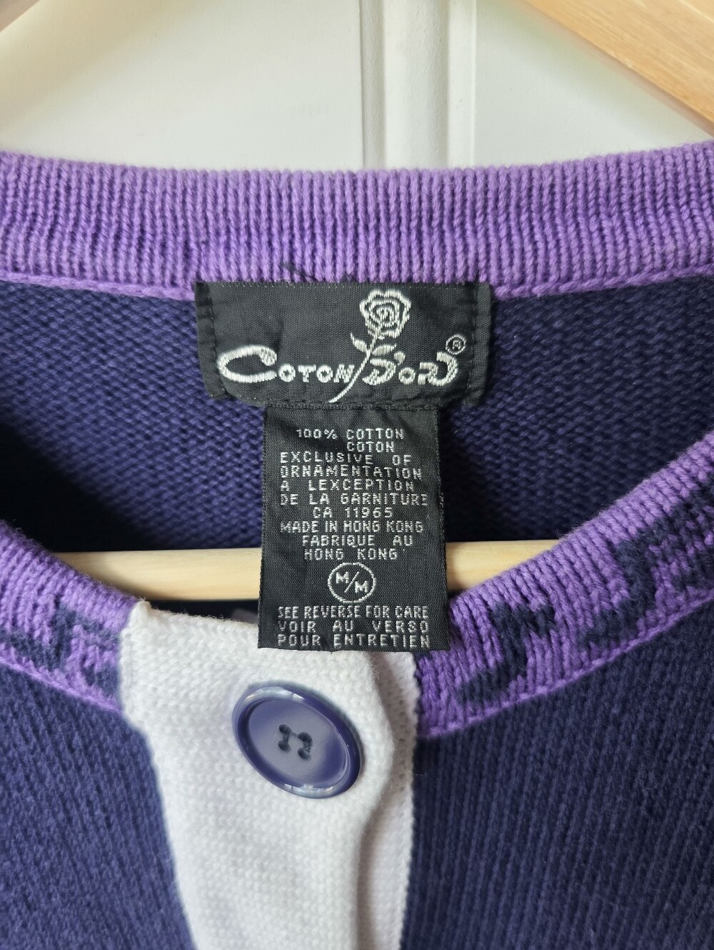 Vintage Coton D'or Musical Note Button Up Cardigan Sweater Purple Womens Medium - Picture 5 of 7